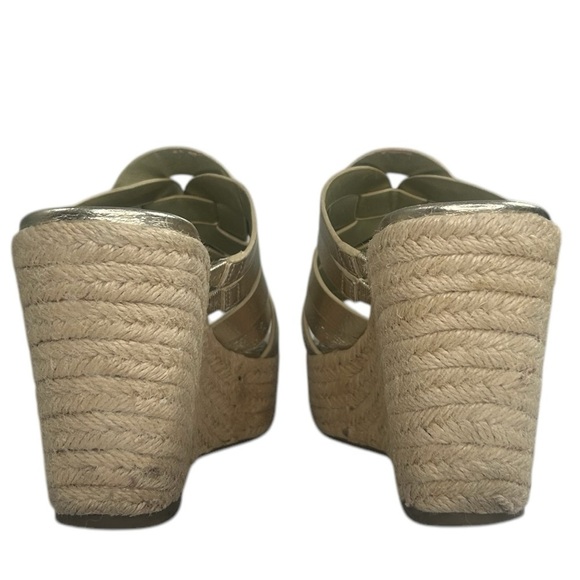 Marc Fisher Cazzie 2 Gold Faux Leather Criss Cross Strappy Wedge Sandals SZ 8.5 - Picture 5 of 15